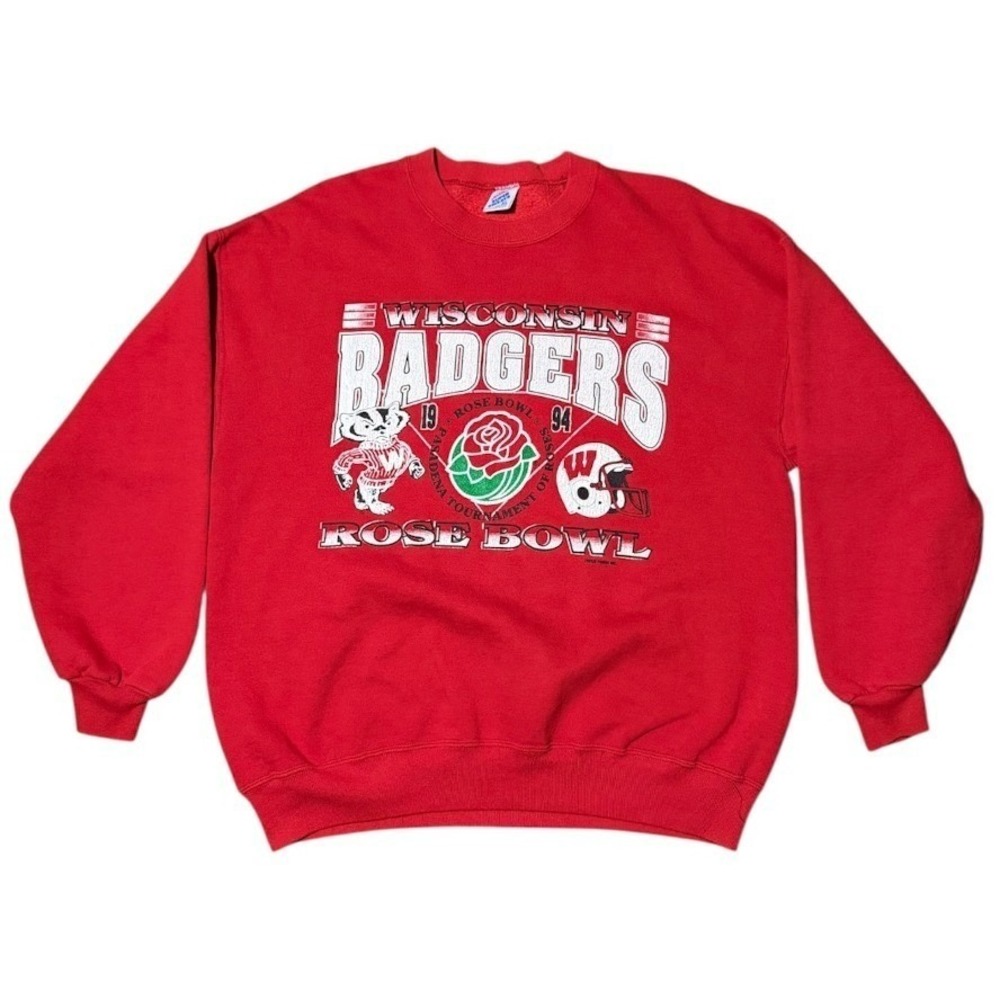 Vintage 90s Wisconsin Badgers Rose Bowl NCAA USA Football Sport Crewneck Sweater